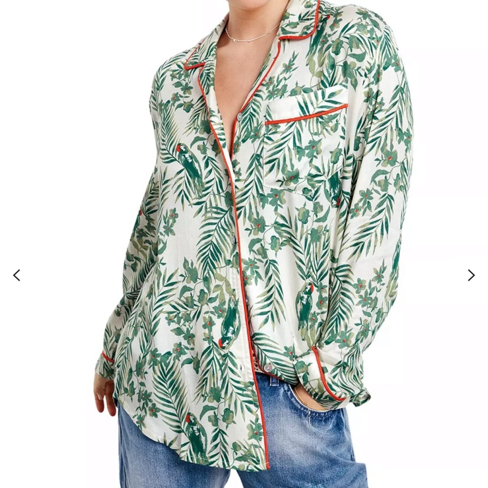 HUSH UK piped parrot pajama look top Small